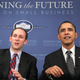 Austan Goolsbee and Barack Obama drive an invisible car.